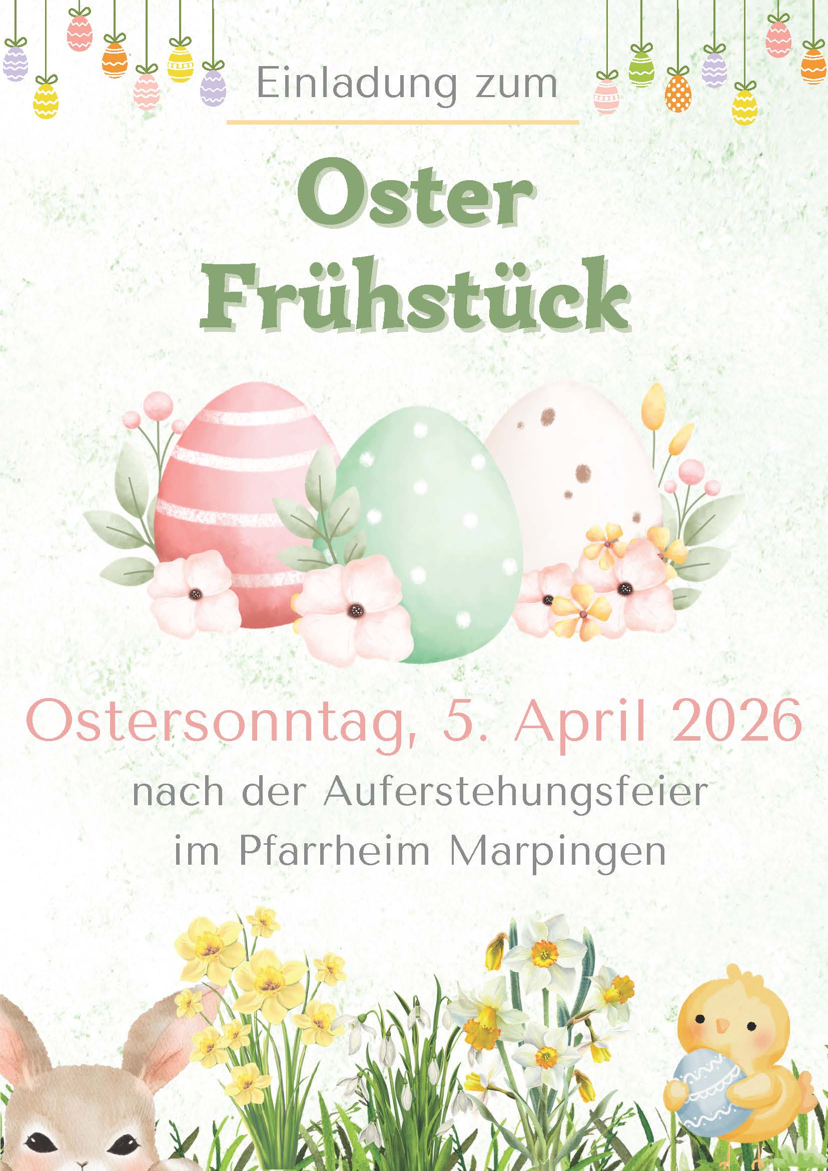 Grün Rosa Floral Wasserfarben Frühstück Ostern Einladung