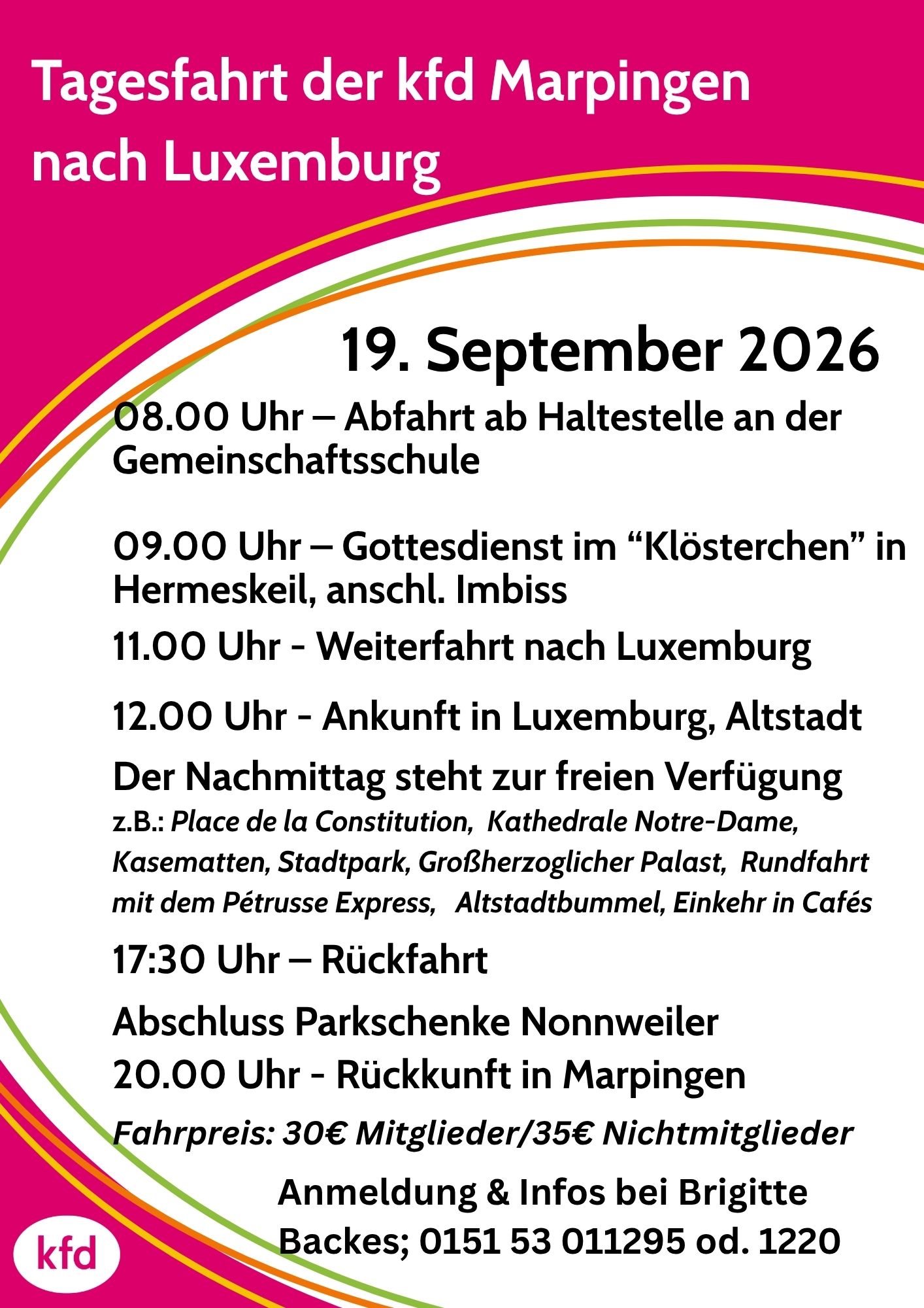 Tagesfahrt kfd Marpingen nach Luxemburg 19.09.2026