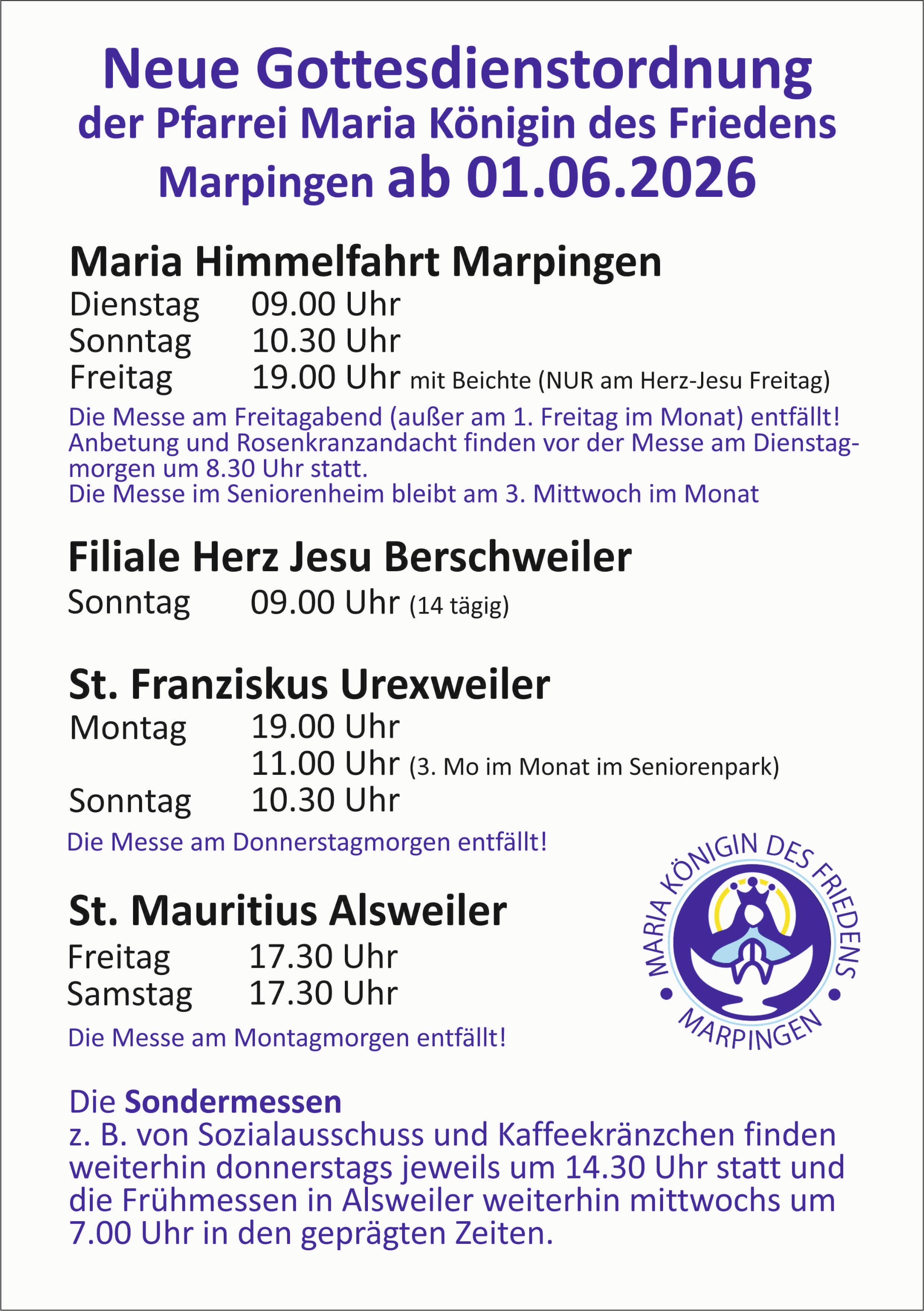 neue Gottesdienstordnung 2026 (c) Tina Görgen neue Gottesdienstordnung 2026